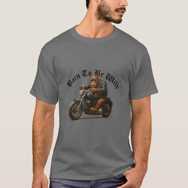 Funny Orangutan auf einem Motorrad T-Shirt (Vorderseite)