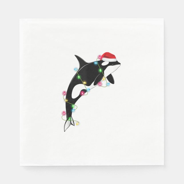 Funny Orca Killer Whale Weihnachtsmannmütze Weihna Serviette (Vorderseite)