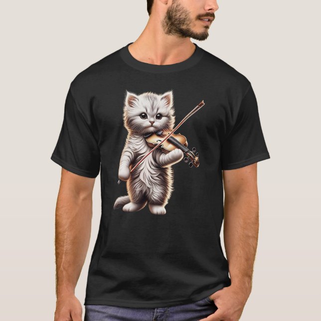 Funny Orchestra Musician Violinist Cute Cat Playin T-Shirt (Vorderseite)
