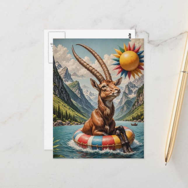 Funny Oryx auf einer Floattour Postkarte (Vorderseite/Rückseite Beispiel)