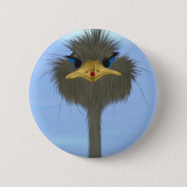 Funny Ostrich George und die Niedliche Ladybug Button (Vorderseite)