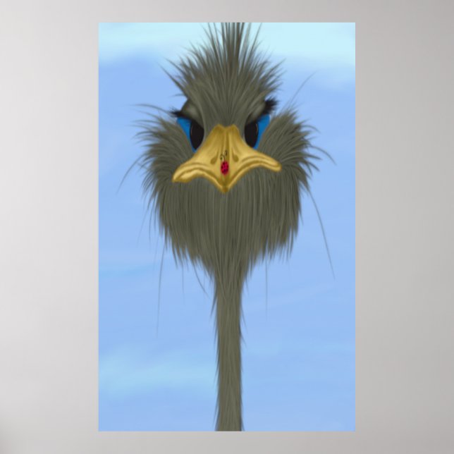 Funny Ostrich George und die Niedliche Ladybug Poster (Vorne)