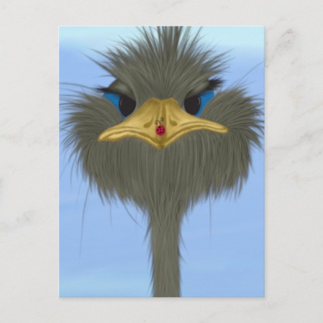 Funny Ostrich George und die Niedliche Ladybug Postkarte (Vorderseite)