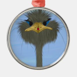 Funny Ostrich George und die Niedliche Ladybug Silbernes Ornament