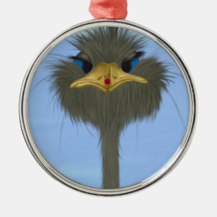 Funny Ostrich George und die Niedliche Ladybug Silbernes Ornament