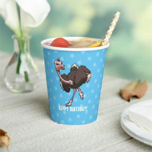Funny Ostrich Happy Birthday Party Animal Cartoon Pappbecher