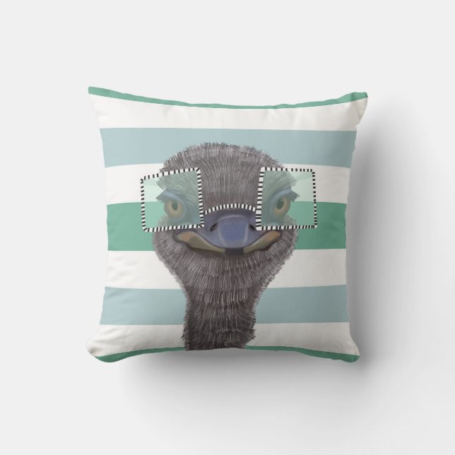 Funny Ostrich mit Brille Kissen (Vorderseite)