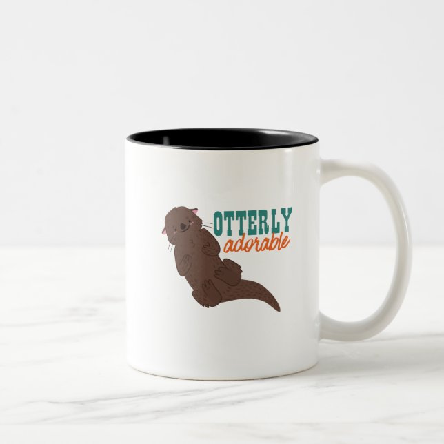 Funny Otter Cartoon Tier atemberaubend schön Zweifarbige Tasse (Rechts)