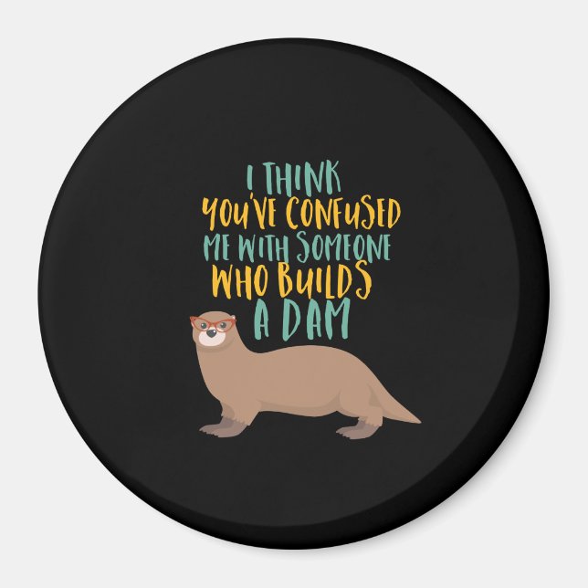 Funny Otter Cartoon Verwirrt mit Dam Beaver Magnet (Vorne)