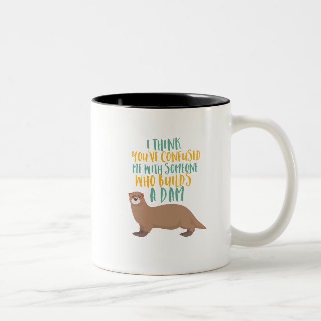 Funny Otter Cartoon Verwirrt mit Dam Beaver Zweifarbige Tasse (Rechts)