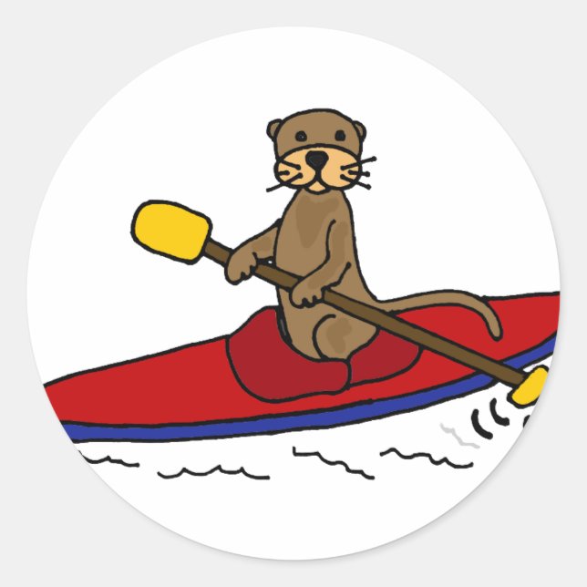 Funny Otter Kayaking Runder Aufkleber (Vorderseite)