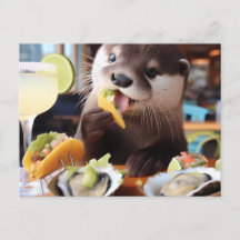 Funny Otter mit Osyster Tacos und Margarita