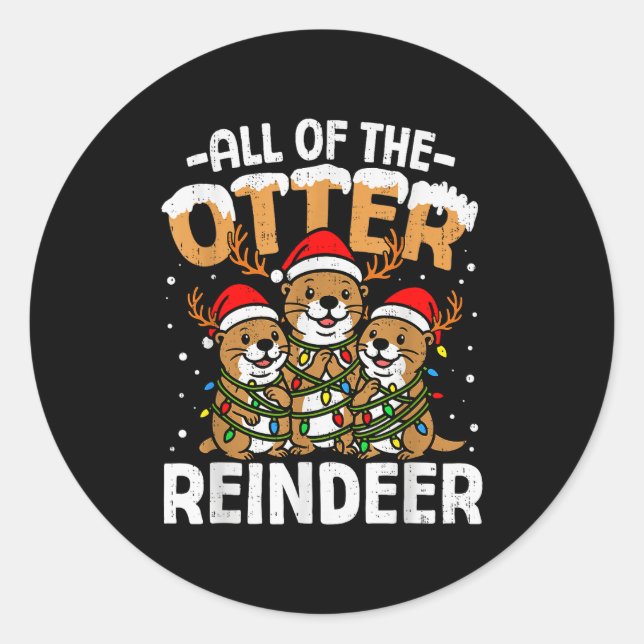 Funny Otter Reindeer Santa Christmas Animal Pun Xm Runder Aufkleber (Vorderseite)