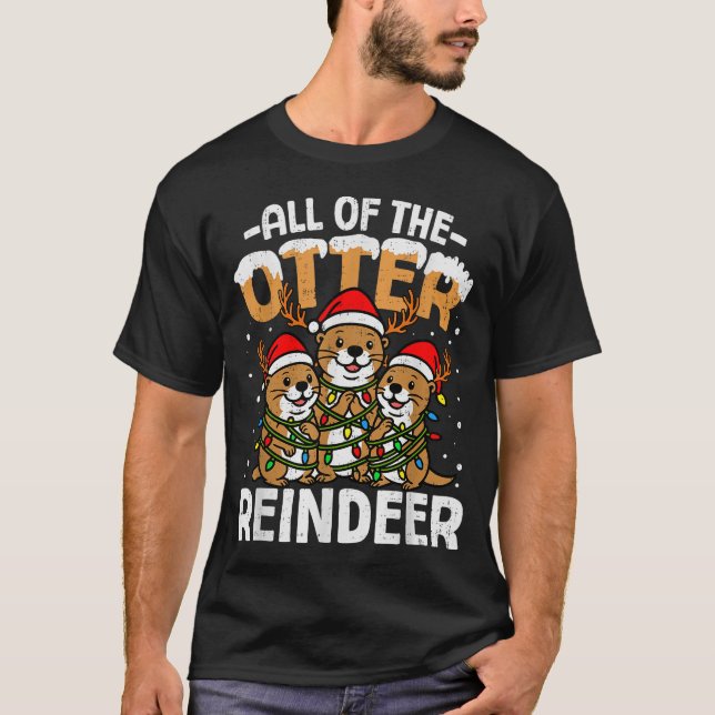 Funny Otter Reindeer Santa Christmas Animal Pun Xm T-Shirt (Vorderseite)