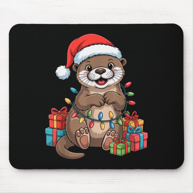 Funny Otter Santa Hat Animals Lovers Ugly Christma Mousepad (Vorne)