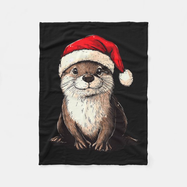Funny Otter Santa Hat Xmas Otter Lovers Christmas  Fleecedecke (Vorderseite)