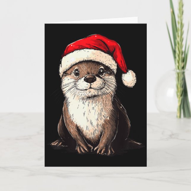 Funny Otter Santa Hat Xmas Otter Lovers Christmas  Karte (Vorderseite)