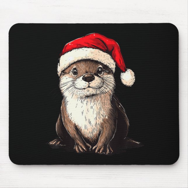Funny Otter Santa Hat Xmas Otter Lovers Christmas  Mousepad (Vorne)