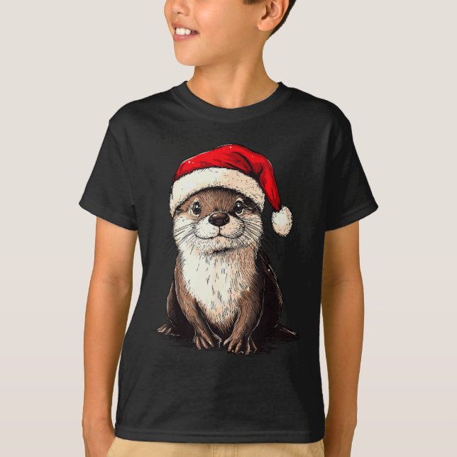 Funny Otter Santa Hat Xmas Otter Lovers Christmas  T-Shirt (Vorderseite)