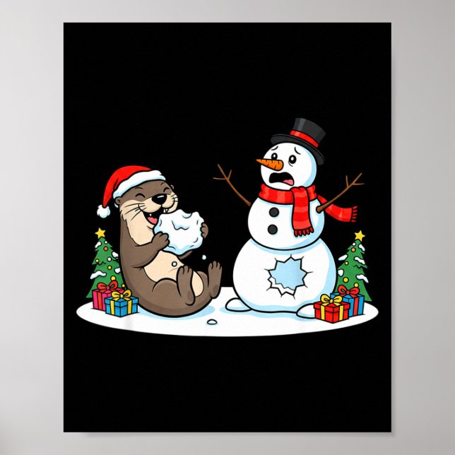 Funny Otter Snowman Christmas Tree Xmas Womens Men Poster (Vorne)