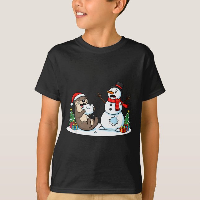 Funny Otter Snowman Christmas Tree Xmas Womens Men T-Shirt (Vorderseite)