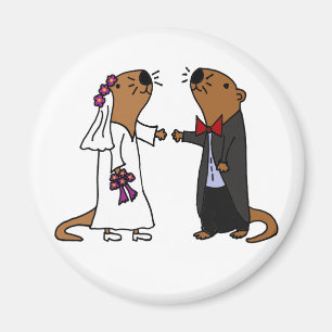 Funny Otter Wedding Cartoon Magnet
