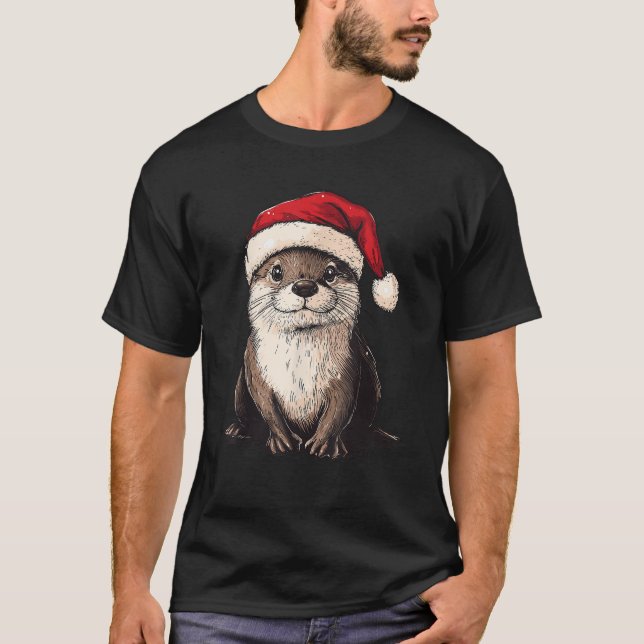 Funny Otter Weihnachtsmannmütze Xmas Otter Liebe W T-Shirt (Vorderseite)