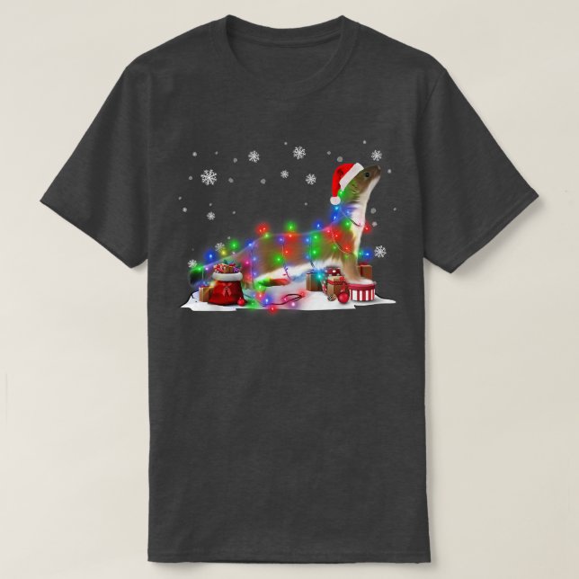 Funny Otters Bäume Weihnachtsbeleuchtung Xmas Paja T-Shirt (Design vorne)