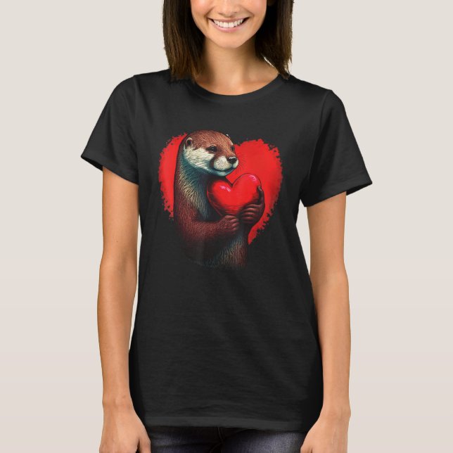 funny otters hold a red heart for men women kid co T-Shirt (Vorderseite)
