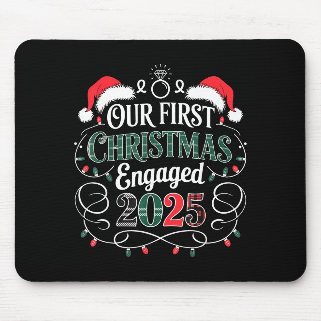 Funny Our First Christmas Engaged 2025 Couples Paj Mousepad (Vorne)
