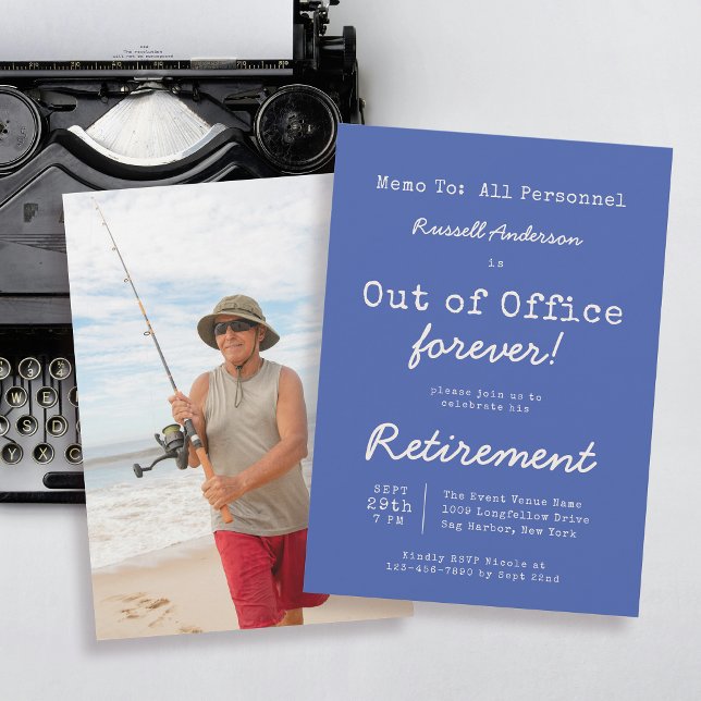 Funny Out of Office Forever Retirement Party Einladung (Personalize with your event details and a photo of the guest of honor!)