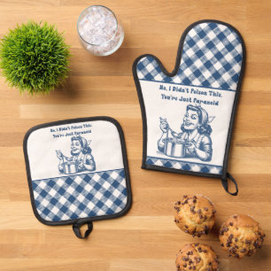 Funny Oven Mitt und Pot Holder Set Retro Kariert