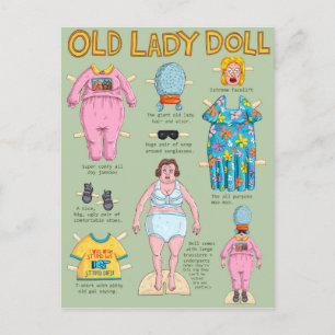 FUNNY Over the Hill Old Lady Paper Doll Postkarte