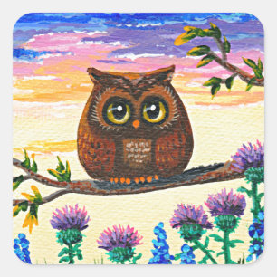 Funny Owl Cartoon Creationarts Quadratischer Aufkleber