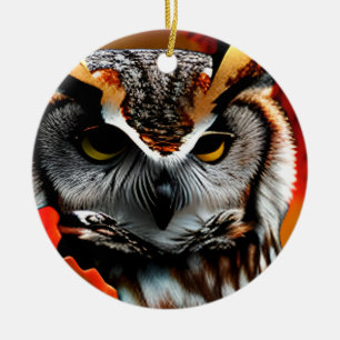 Funny Owl Christmas Puff Keramik Ornament