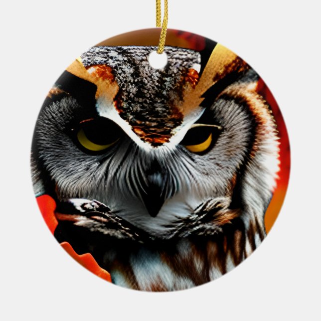 Funny Owl Christmas Puff Keramik Ornament (Vorne)