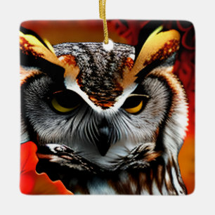 Funny Owl Christmas Puff Keramikornament