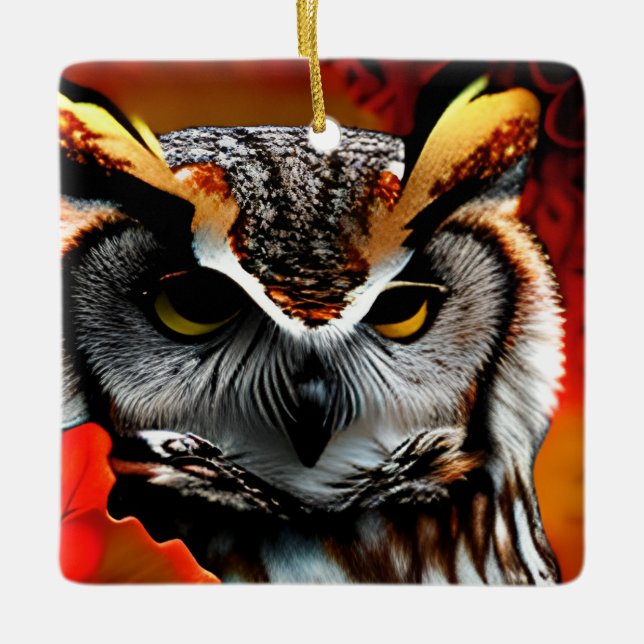 Funny Owl Christmas Puff Keramikornament (Vorderseite)