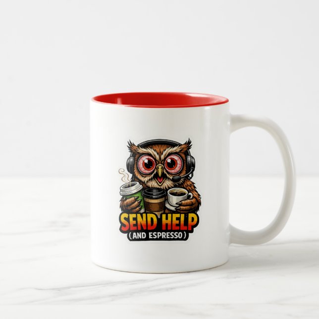  Funny Owl Coffee Espresso Office Mug Zweifarbige Tasse (Rechts)