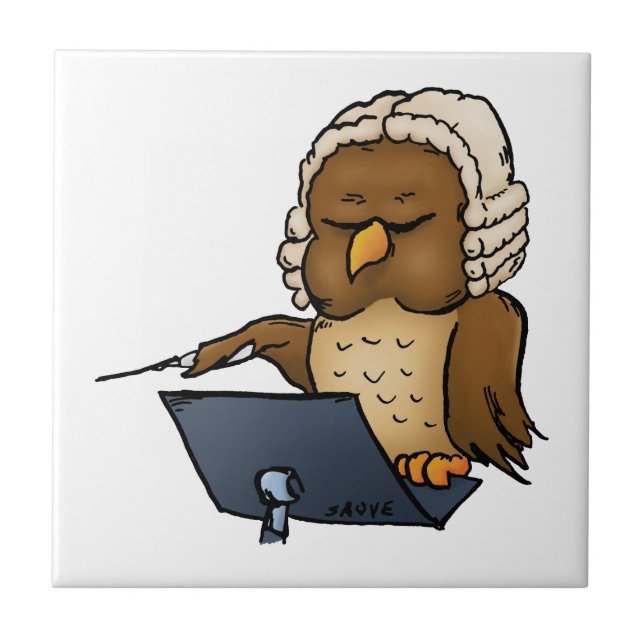 Funny Owl Conductor Cartoon Fliese (Vorderseite)