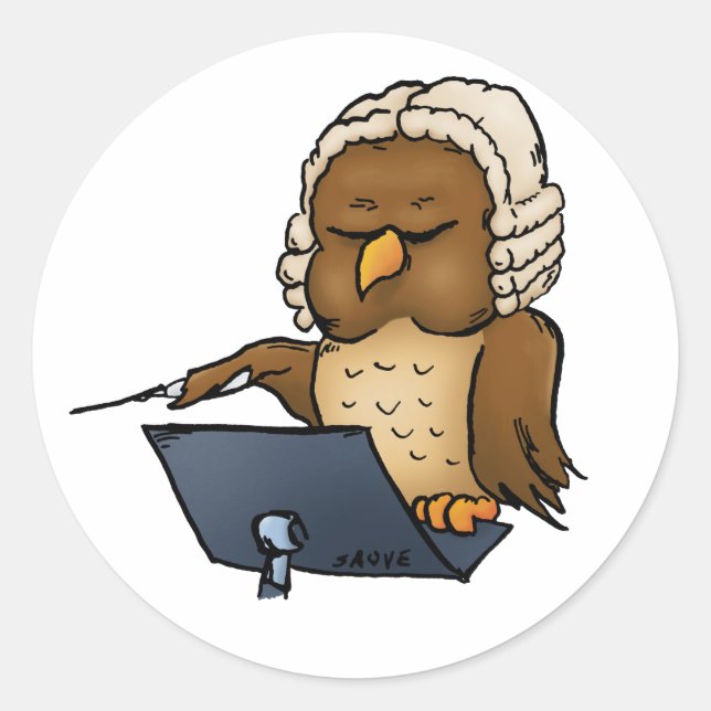 Funny Owl Conductor Cartoon Runder Aufkleber (Vorderseite)
