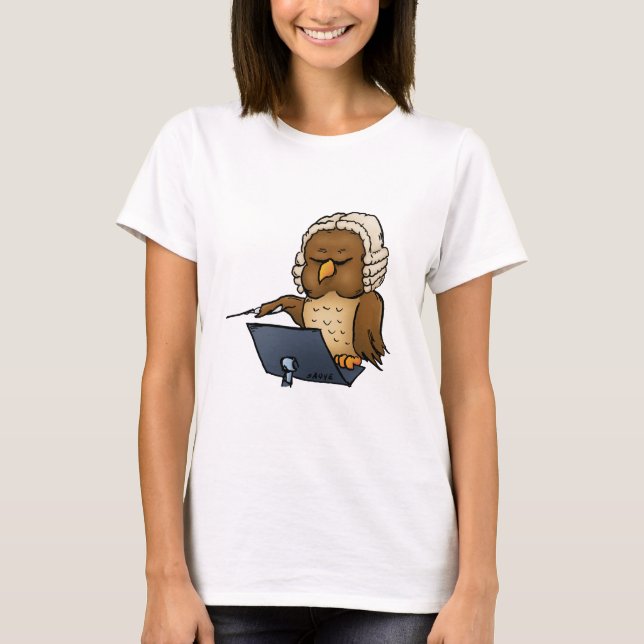 Funny Owl Conductor Cartoon T-Shirt (Vorderseite)