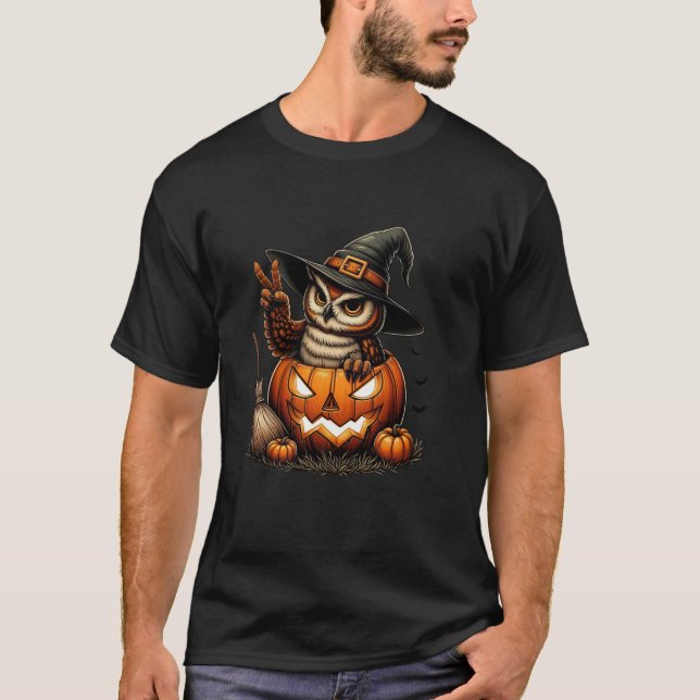 Funny Owl Hexenkürbis Halloween Mens Damen Kinder T-Shirt (Vorderseite)