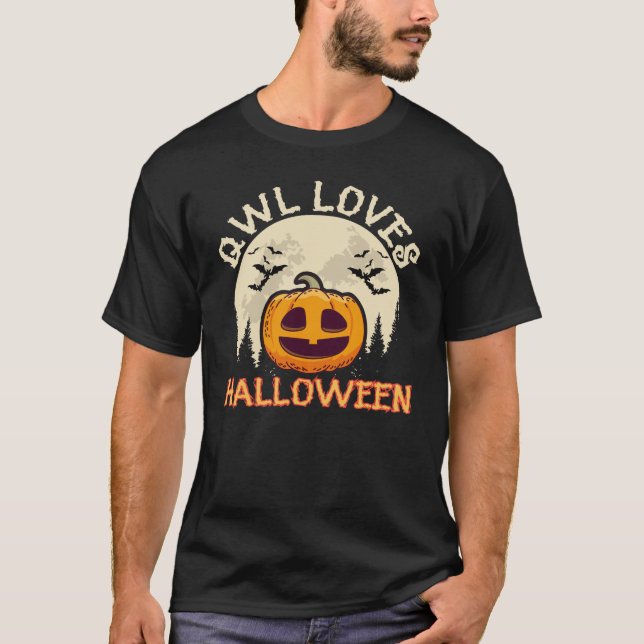 Funny Owl Lieben Halloween T-Shirt (Vorderseite)