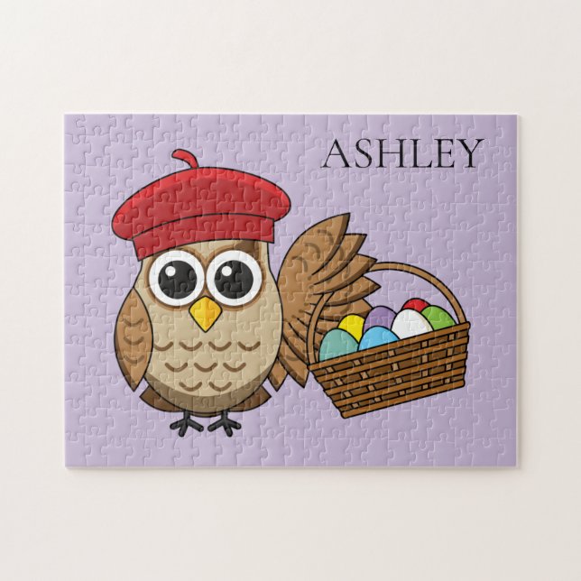 Funny Owl Ostereier Jagd | Personalisieren Puzzle (Horizontal)