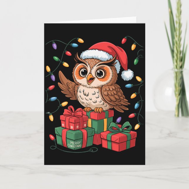 Funny Owl Santa Hat Animals Lovers Ugly Christmas  Karte (Vorderseite)