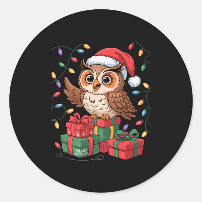 Funny Owl Santa Hat Animals Lovers Ugly Christmas  Runder Aufkleber (Vorderseite)
