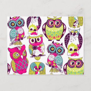 Funny owls pattern postkarte