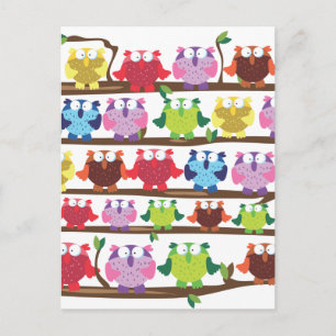 Funny Owls sitzt auf einem Ast Muster Postkarte
