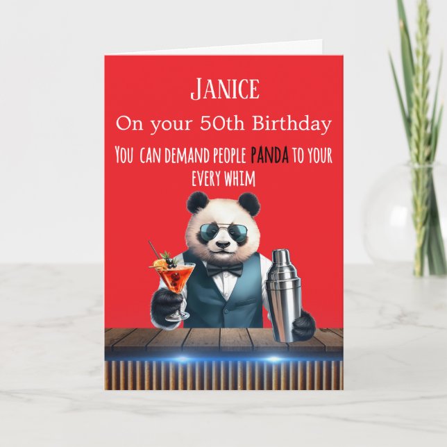 Funny Panda 50th Birthday Card Karte (Vorderseite)